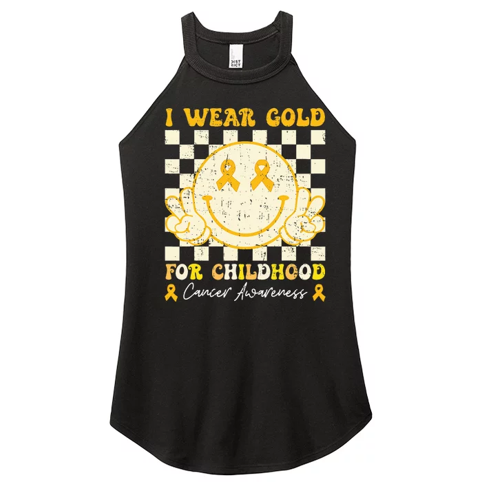 I Wear Gold For Childhood Cancer Awareness Smile Face Groovy Women’s Perfect Tri Rocker Tank