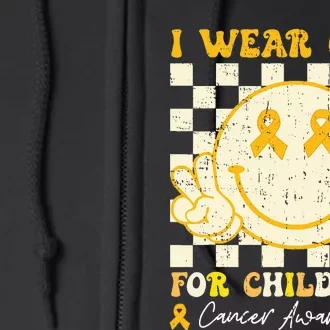 I Wear Gold For Childhood Cancer Awareness Smile Face Groovy Full Zip Hoodie