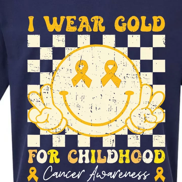 I Wear Gold For Childhood Cancer Awareness Smile Face Groovy Sueded Cloud Jersey T-Shirt