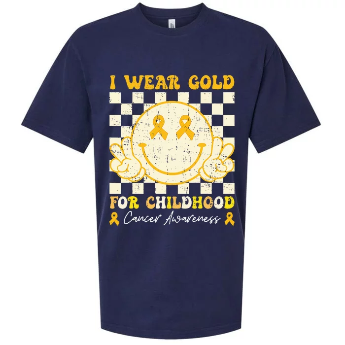 I Wear Gold For Childhood Cancer Awareness Smile Face Groovy Sueded Cloud Jersey T-Shirt