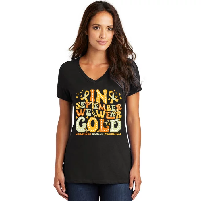 I Wear Gold For My Son Childhood Cancer Awareness Women's V-Neck T-Shirt