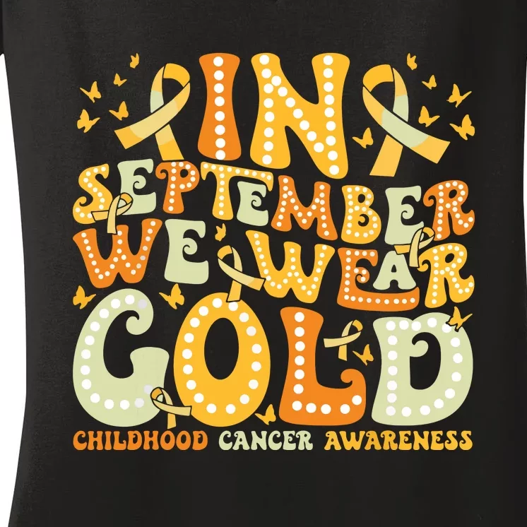 I Wear Gold For My Son Childhood Cancer Awareness Women's V-Neck T-Shirt