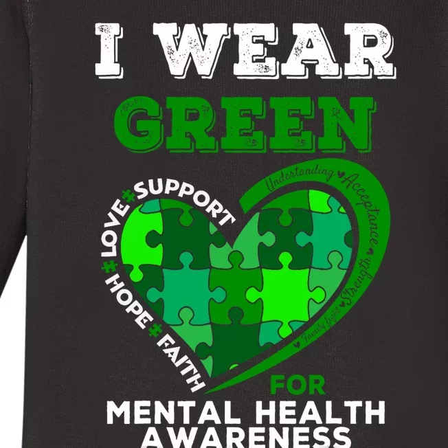 I Wear Green For Mental Health Awareness End The Stigma Baby Long Sleeve Bodysuit