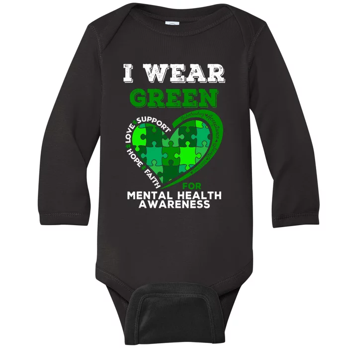 I Wear Green For Mental Health Awareness End The Stigma Baby Long Sleeve Bodysuit