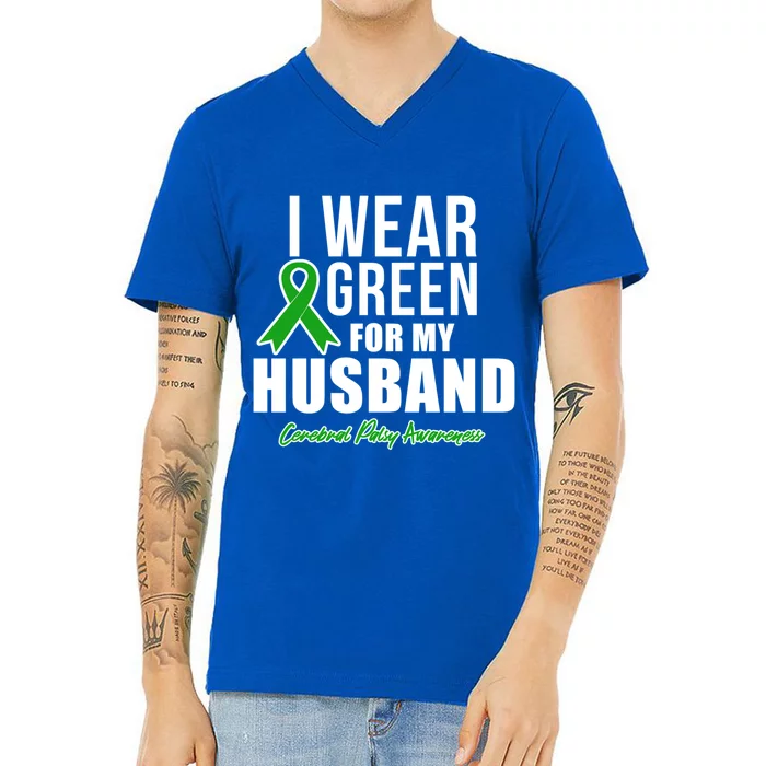 I Wear Green For Husband Cerebral Palsy Awareness Gift V-Neck T-Shirt