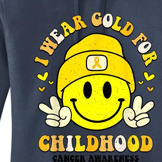 I Wear Gold Cute Smile Face For Childhood Cancer Awareness Women's Pullover Hoodie