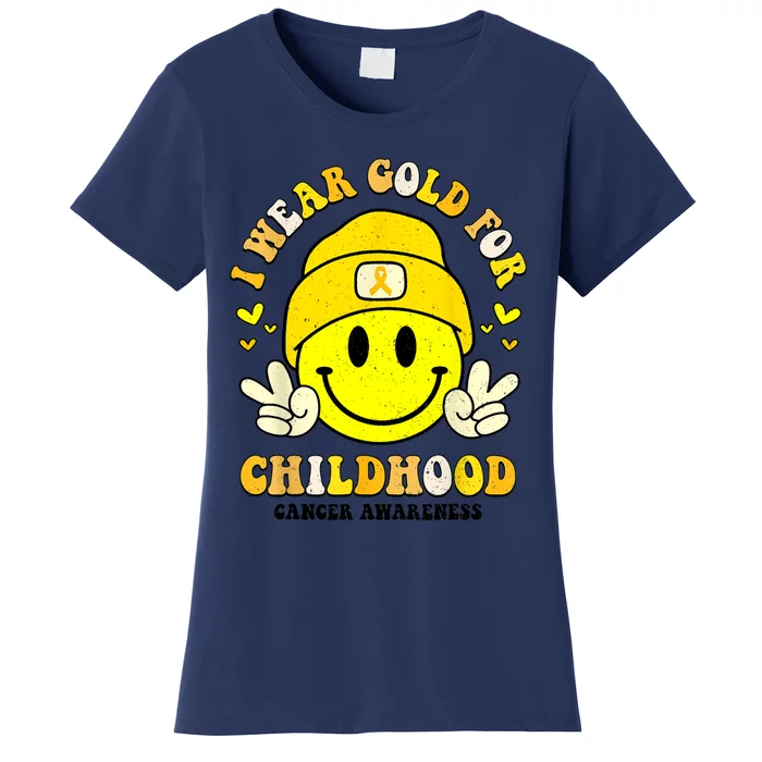 I Wear Gold Cute Smile Face For Childhood Cancer Awareness Women's T-Shirt