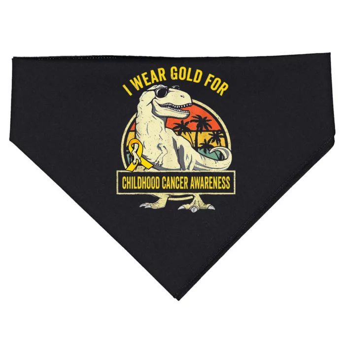 I Wear Gold For Childhood Cancer Awareness Dinosaur USA-Made Doggie Bandana