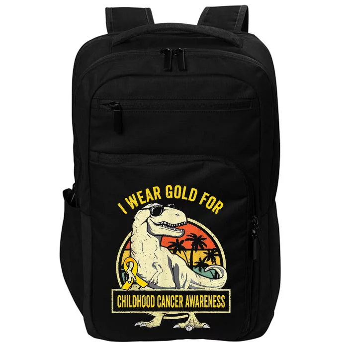 I Wear Gold For Childhood Cancer Awareness Dinosaur Impact Tech Backpack