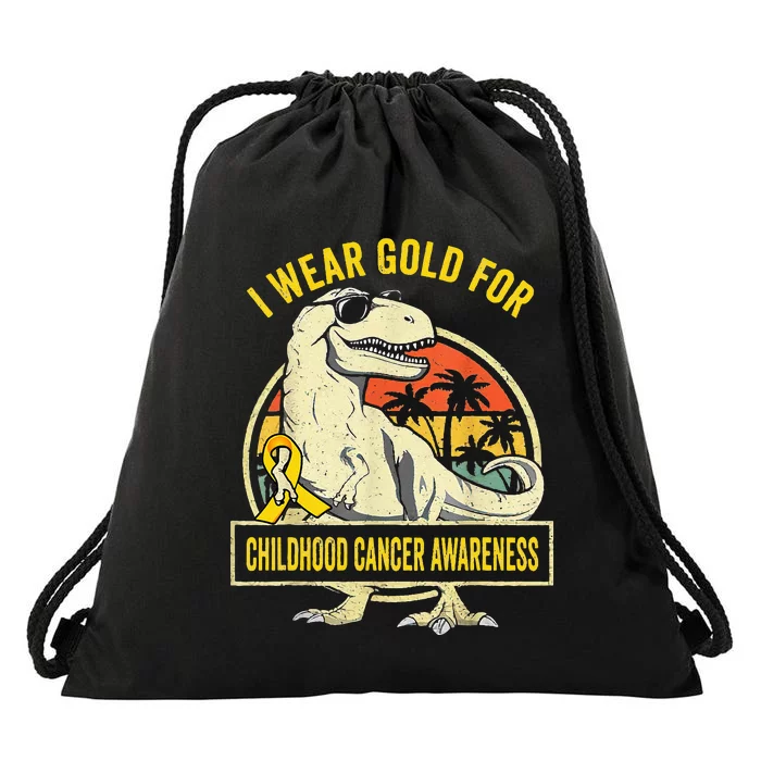 I Wear Gold For Childhood Cancer Awareness Dinosaur Drawstring Bag