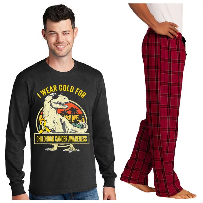 I Wear Gold For Childhood Cancer Awareness Dinosaur Long Sleeve Pajama Set