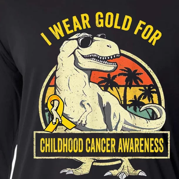 I Wear Gold For Childhood Cancer Awareness Dinosaur Cooling Performance Long Sleeve Crew