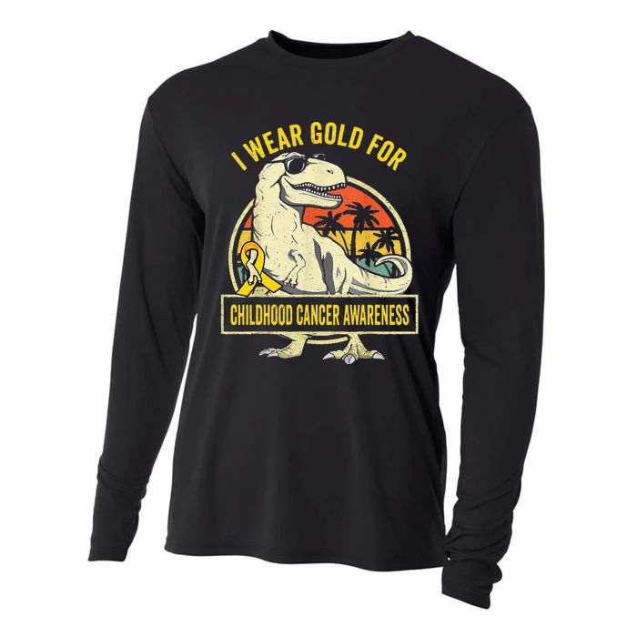 I Wear Gold For Childhood Cancer Awareness Dinosaur Cooling Performance Long Sleeve Crew