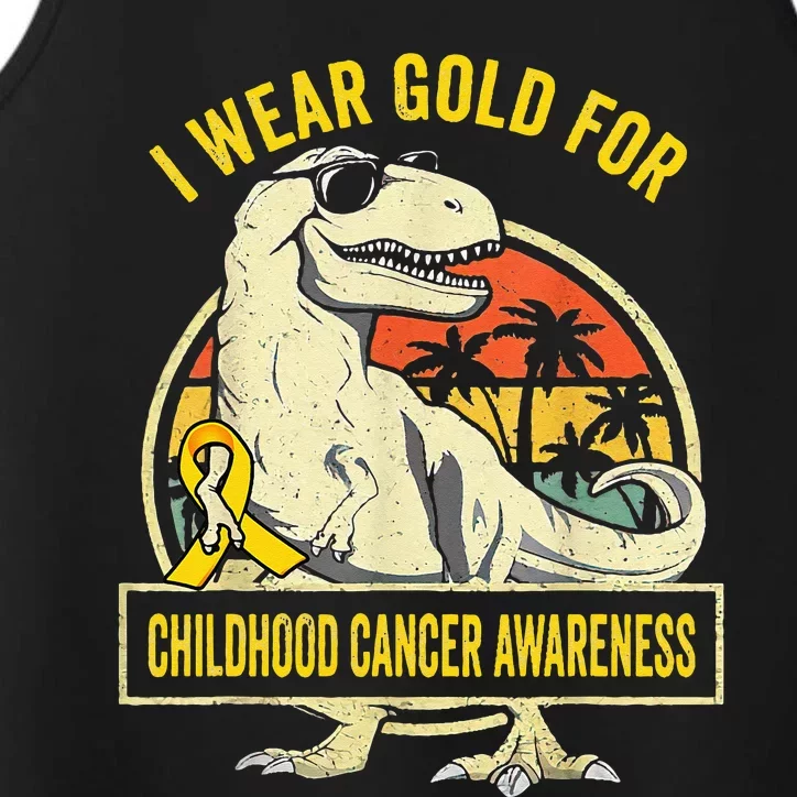 I Wear Gold For Childhood Cancer Awareness Dinosaur Performance Tank