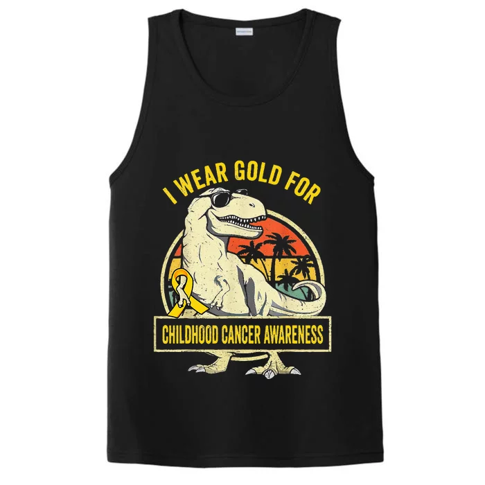 I Wear Gold For Childhood Cancer Awareness Dinosaur Performance Tank