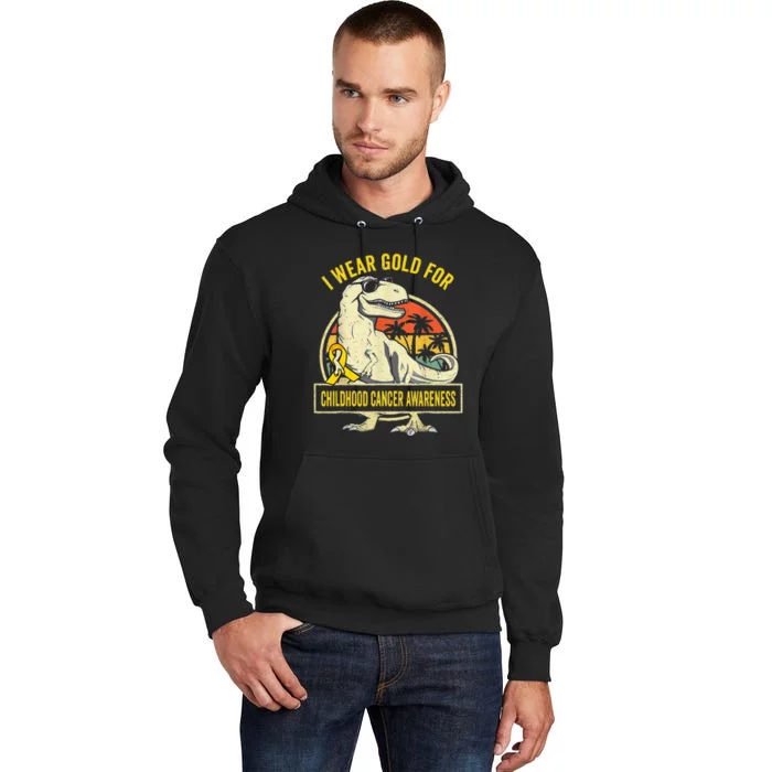 I Wear Gold For Childhood Cancer Awareness Dinosaur Tall Hoodie