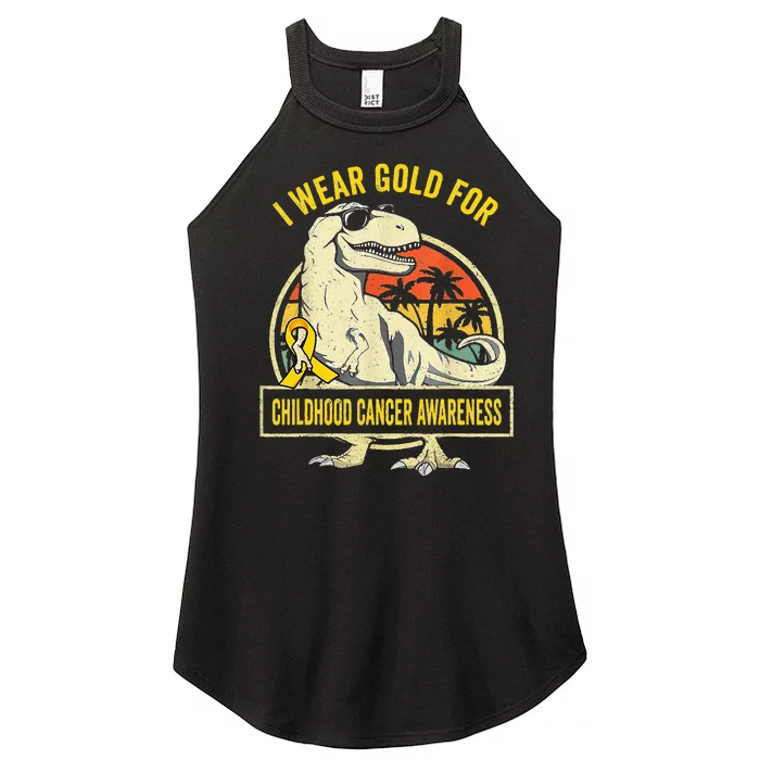 I Wear Gold For Childhood Cancer Awareness Dinosaur Women’s Perfect Tri Rocker Tank