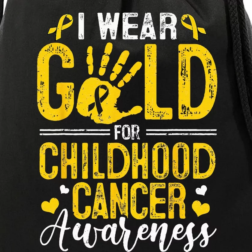 I Wear Gold For Childhood Cancer Awareness Golden Ribbon Drawstring Bag