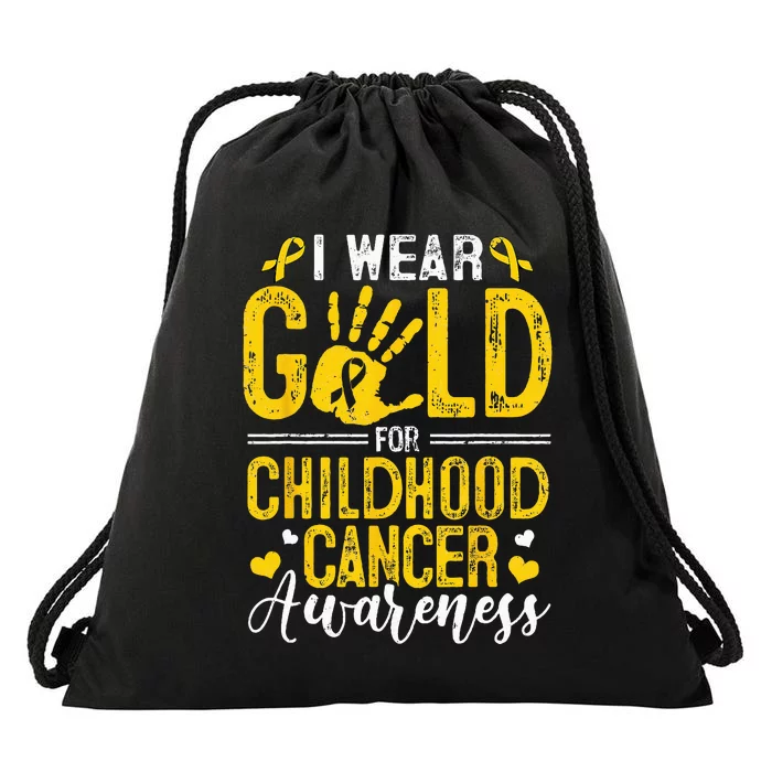 I Wear Gold For Childhood Cancer Awareness Golden Ribbon Drawstring Bag