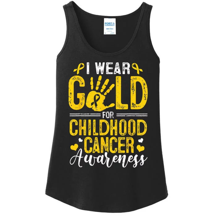 I Wear Gold For Childhood Cancer Awareness Golden Ribbon Ladies Essential Tank