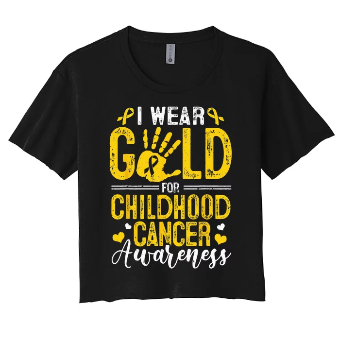 I Wear Gold For Childhood Cancer Awareness Golden Ribbon Women's Crop Top Tee