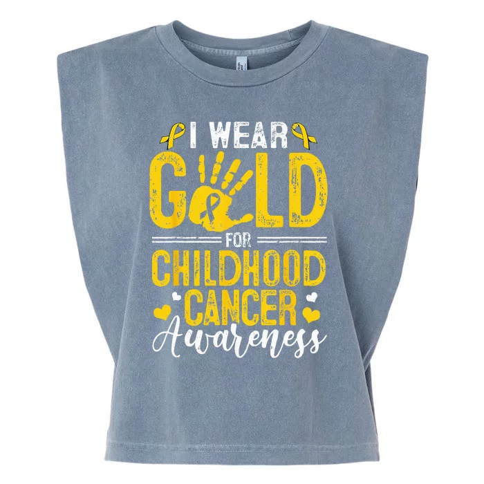 I Wear Gold For Childhood Cancer Awareness Golden Ribbon Garment-Dyed Women's Muscle Tee