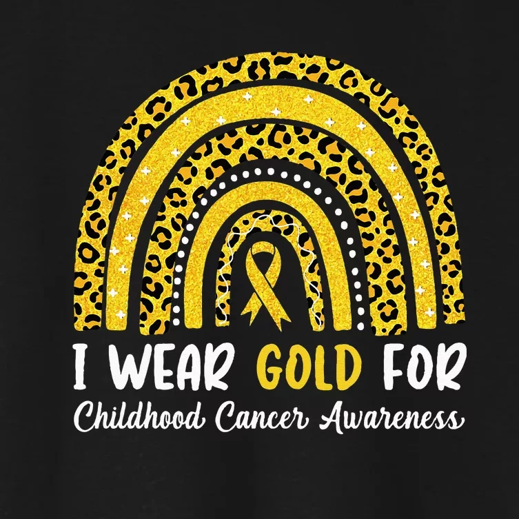 I Wear Gold For Childhood Cancer Awareness Rainbow Leopard Women's Crop Top Tee