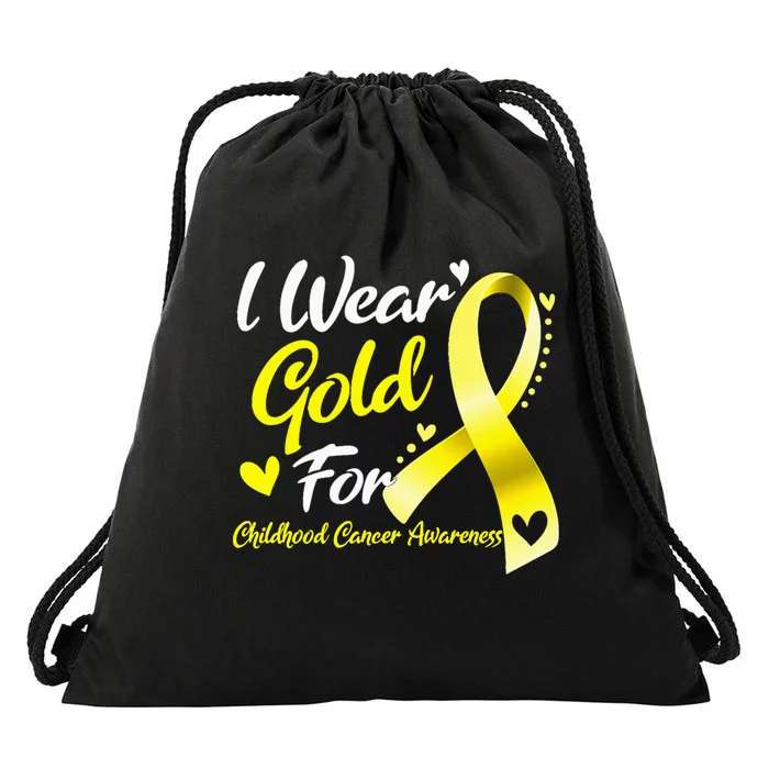 I Wear Gold For Childhood Cancer Awareness Drawstring Bag