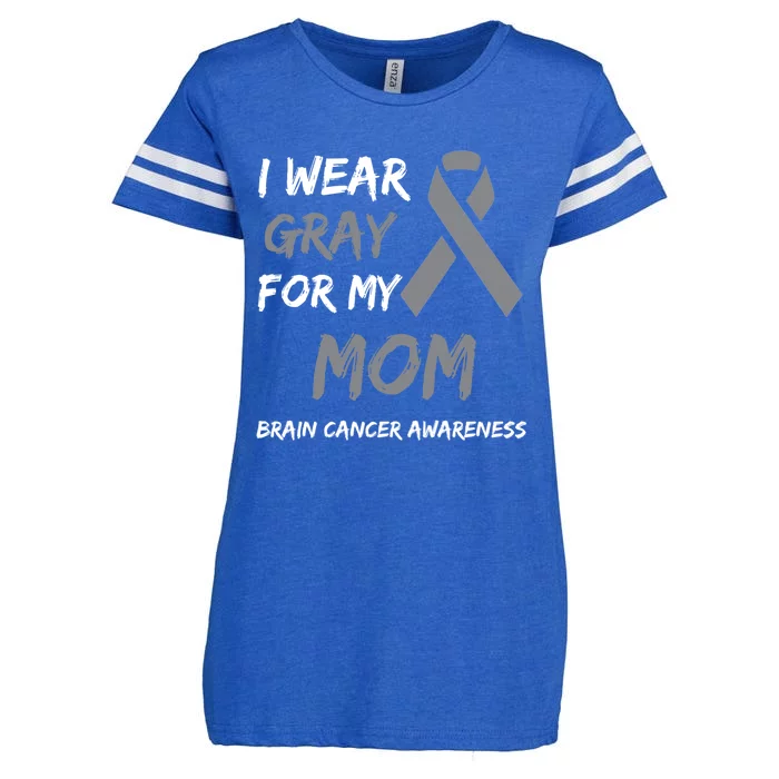 I Wear Gray For My Mom Brain Cancer Awareness Ribbon Family Gift Enza Ladies Jersey Football T-Shirt