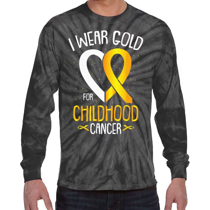 I Wear Gold For Childhood Cancer Awareness Warrior Survivor Tie-Dye Long Sleeve Shirt