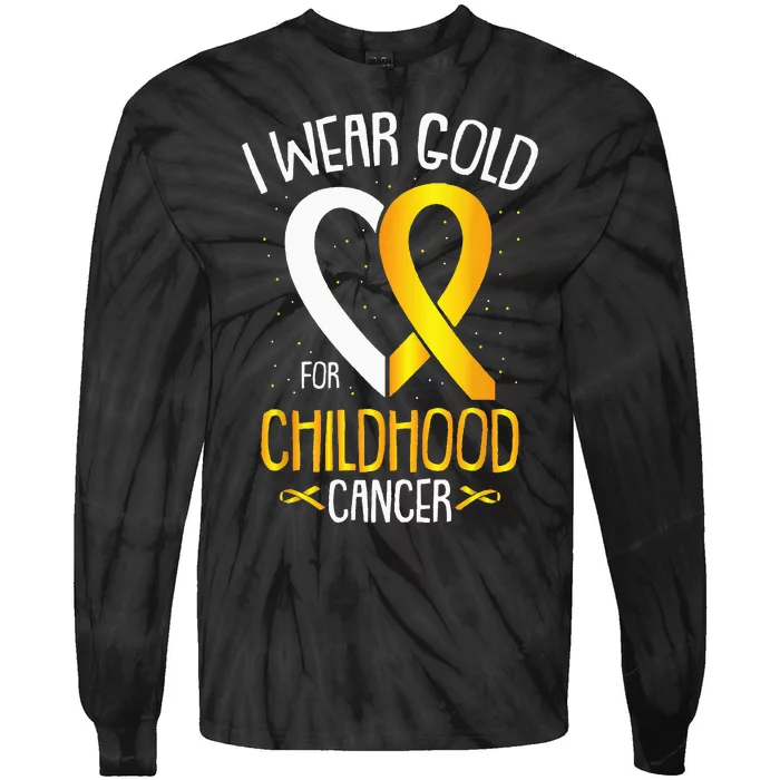 I Wear Gold For Childhood Cancer Awareness Warrior Survivor Tie-Dye Long Sleeve Shirt