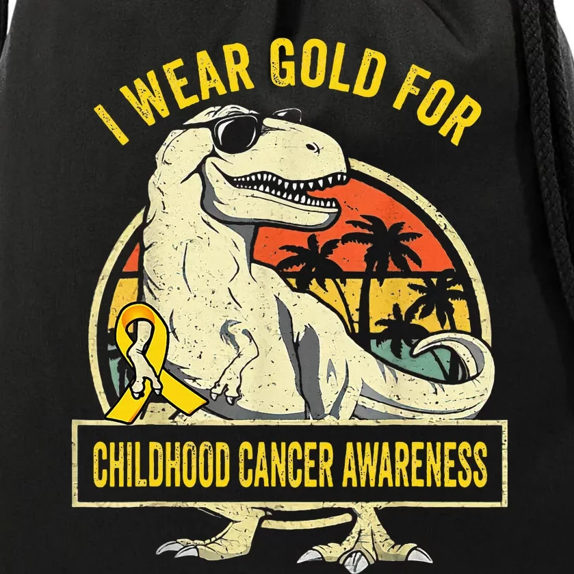 I Wear Gold For Childhood Cancer Awareness Dinosaur Drawstring Bag