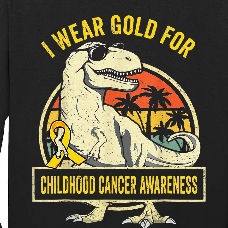 I Wear Gold For Childhood Cancer Awareness Dinosaur Tall Long Sleeve T-Shirt