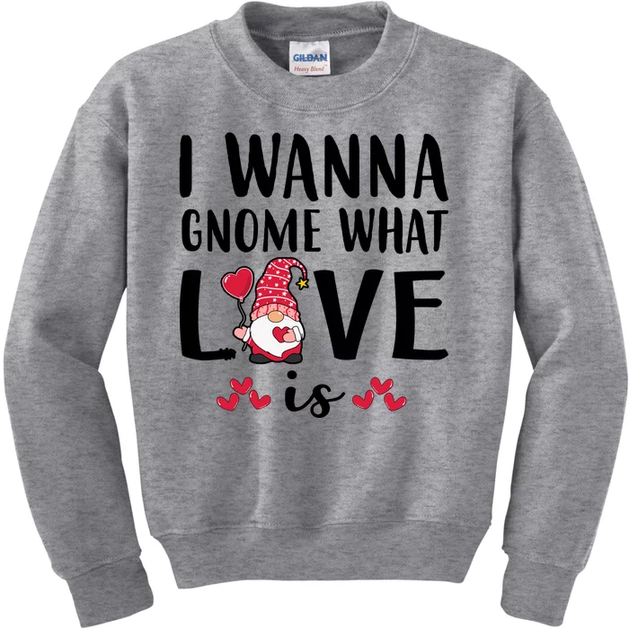 I Wanna Gnome What Love Is Valentine Day Kids Sweatshirt