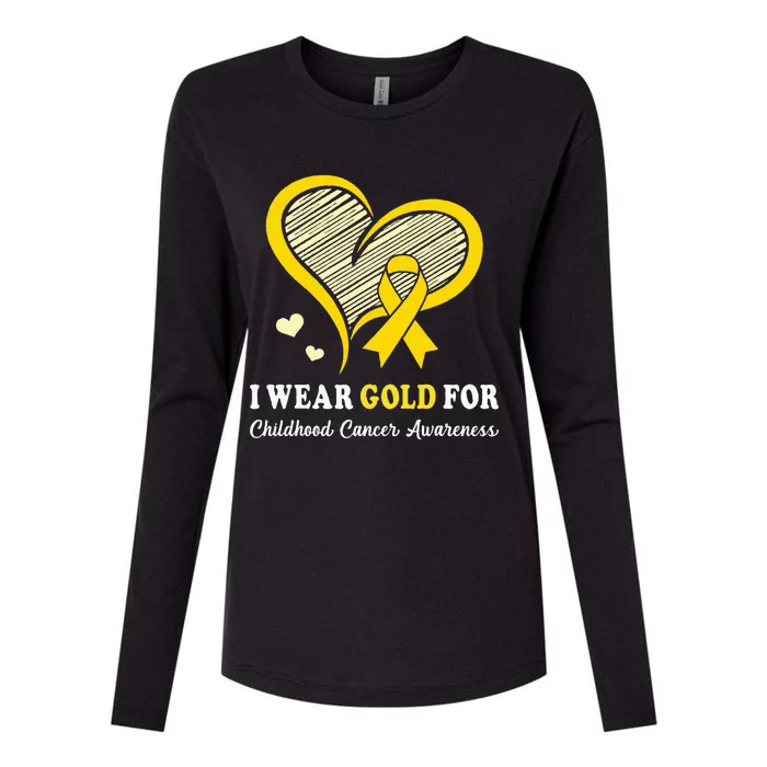 I Wear Gold For Childhood Cancer Hope And Support Cute Heart Womens Cotton Relaxed Long Sleeve T-Shirt