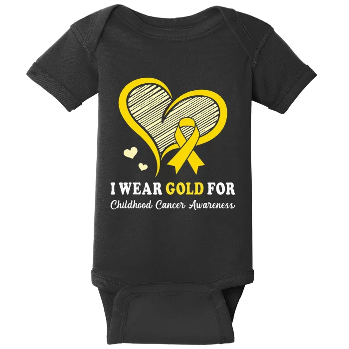 I Wear Gold For Childhood Cancer Hope And Support Cute Heart Baby Bodysuit