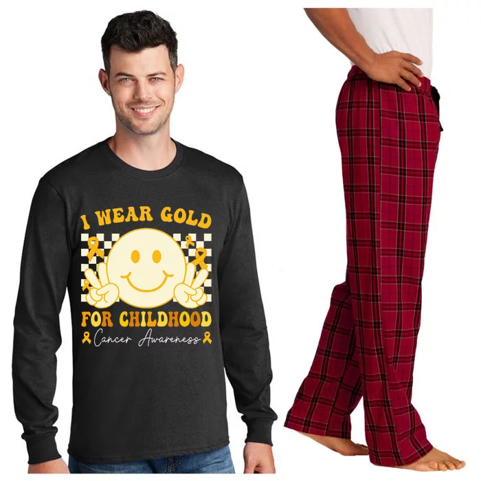 I Wear Gold For Childhood Cancer Awareness Groovy Long Sleeve Pajama Set