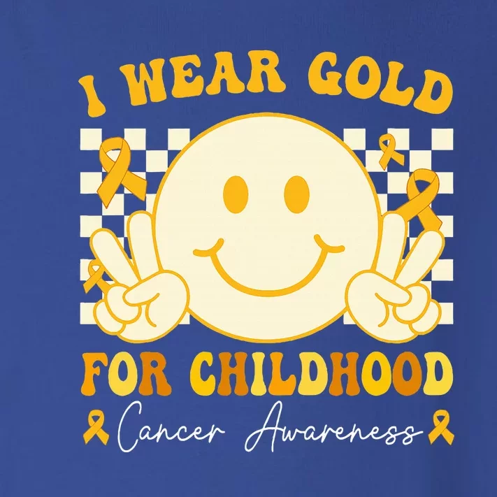 I Wear Gold For Childhood Cancer Awareness Groovy Toddler Long Sleeve Shirt