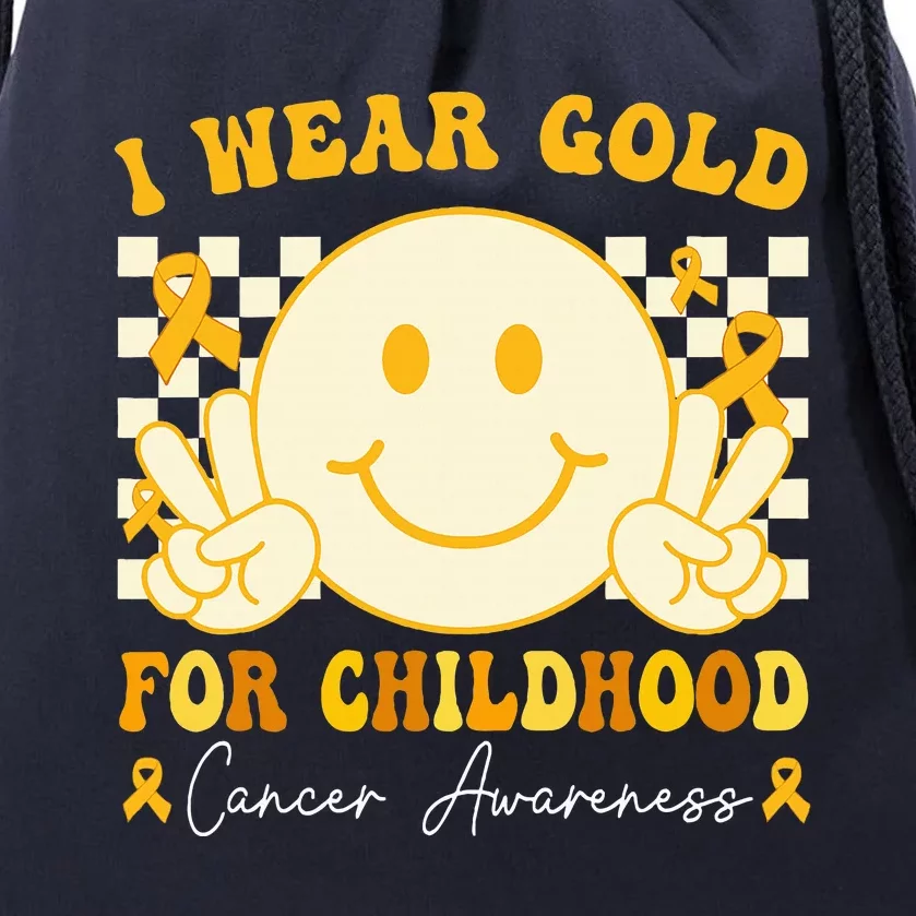 I Wear Gold For Childhood Cancer Awareness Groovy Drawstring Bag