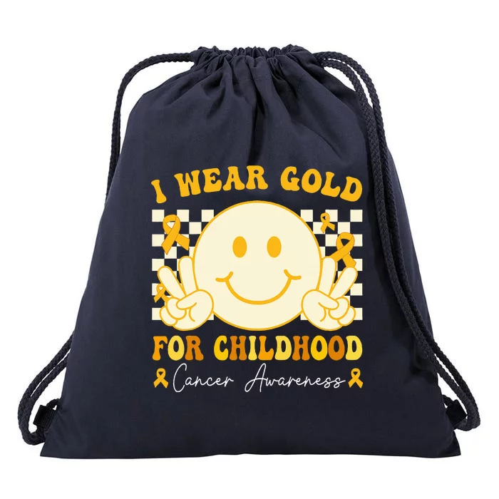 I Wear Gold For Childhood Cancer Awareness Groovy Drawstring Bag