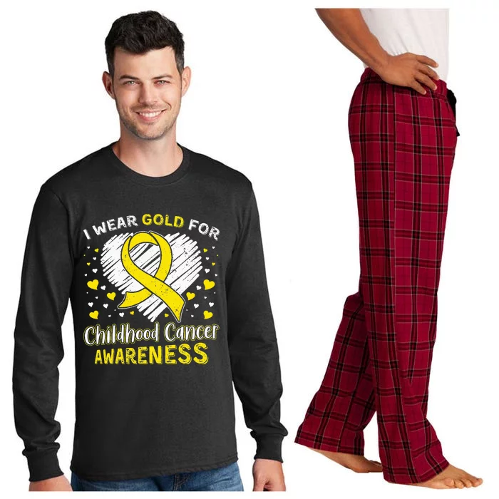 I Wear Gold For Childhood Golden Ribbon Cancer Awareness Long Sleeve Pajama Set