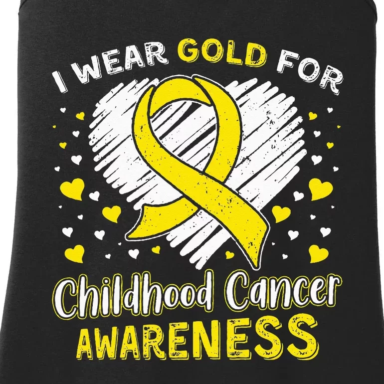 I Wear Gold For Childhood Golden Ribbon Cancer Awareness Ladies Essential Tank