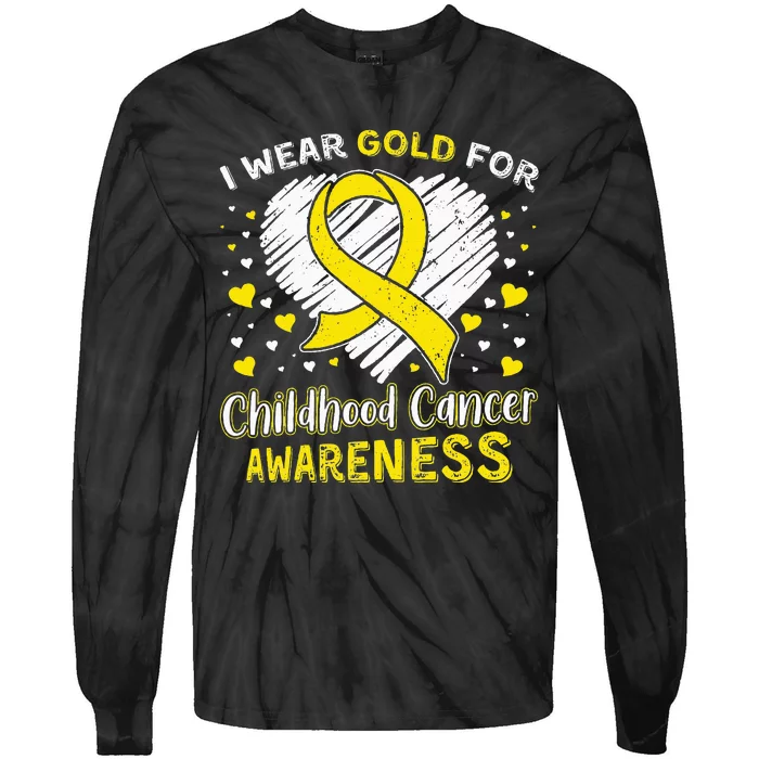 I Wear Gold For Childhood Golden Ribbon Cancer Awareness Tie-Dye Long Sleeve Shirt