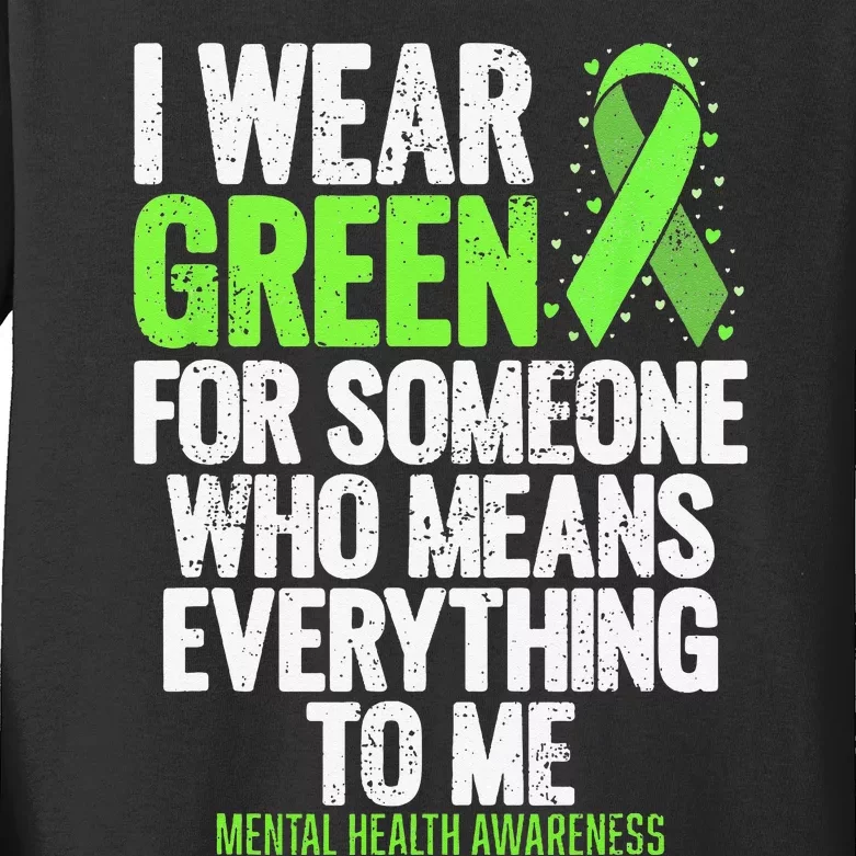 I Wear Green Ribbon Fight the Stigma Mental Health Awareness Kids Long Sleeve Shirt