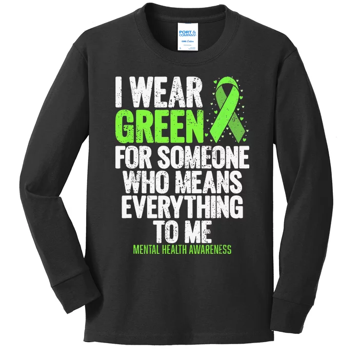 I Wear Green Ribbon Fight the Stigma Mental Health Awareness Kids Long Sleeve Shirt