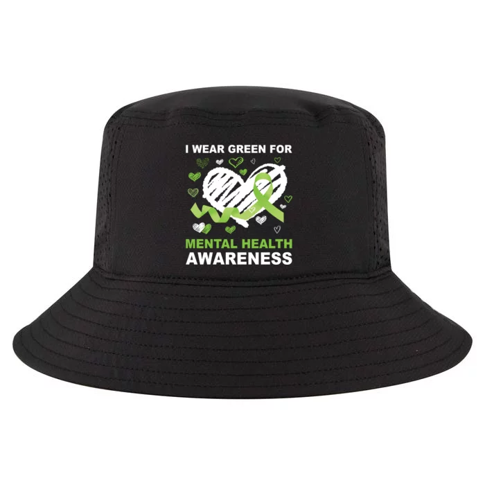 I Wear Green For Mental Health Awareness Ribbon Heart Cool Comfort Performance Bucket Hat