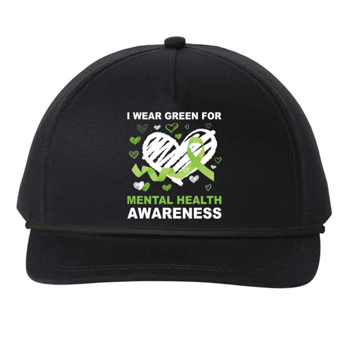 I Wear Green For Mental Health Awareness Ribbon Heart Snapback Five-Panel Rope Hat