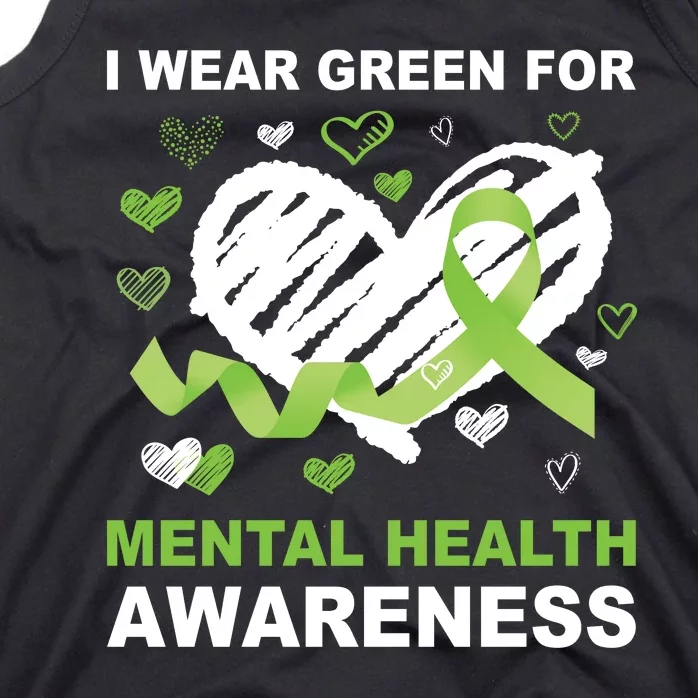 I Wear Green For Mental Health Awareness Ribbon Heart Tank Top