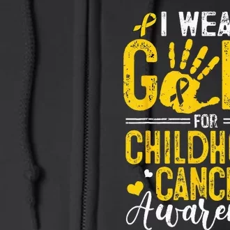 I Wear Gold For Childhood Cancer Awareness Golden Ribbon Full Zip Hoodie