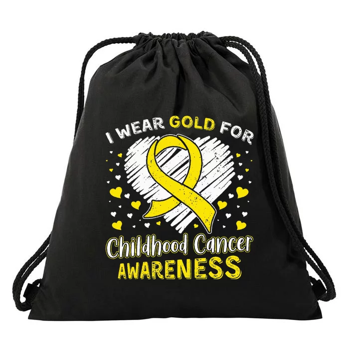 I Wear Gold For Childhood Golden Ribbon Cancer Awareness Drawstring Bag